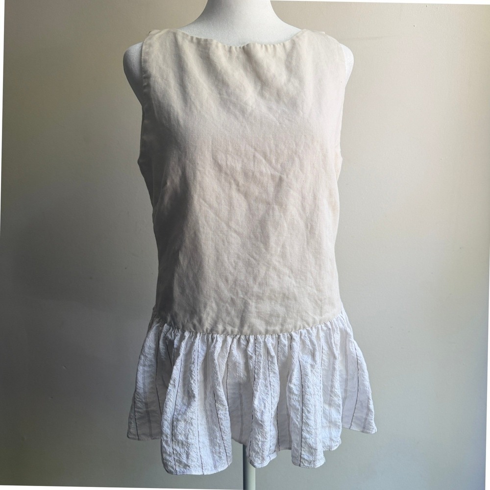 RENTRAYAGE Peplum Top Open Back Sleeveless Beige White‎ Small